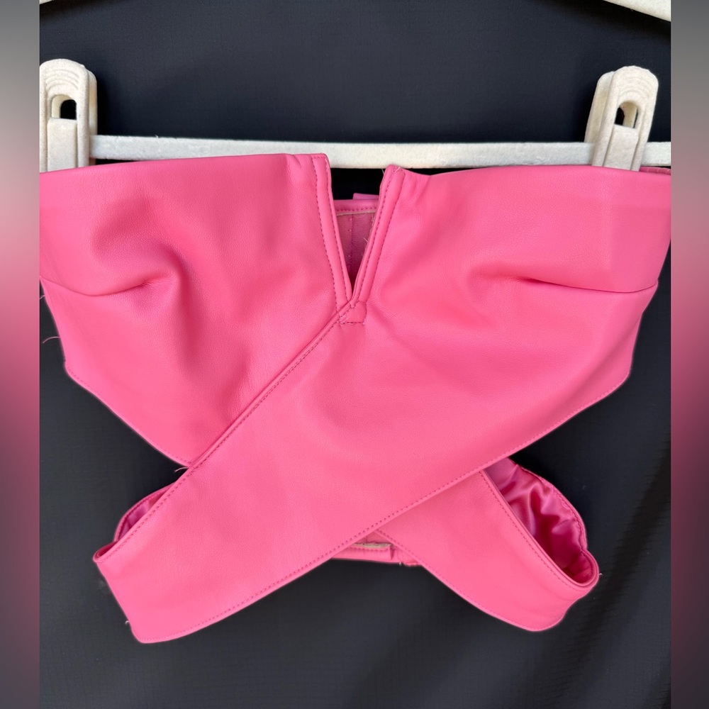 Meshki Pink Leather Corset Top